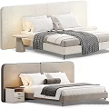 Modern Bedroom Bed With Elegant Headboard Soft Pillows Blanket And Nightstand