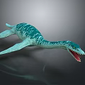 Turquoise Spotted Plesiosaur With Open Mouth Sharp Teeth And Flippers 3D Model On Dark Background