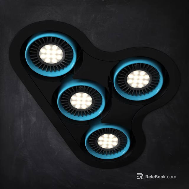Modern Black Frame Downlights Spotlights With Blue Trim Four White Light Fixtures Contemporary Design 3d model 