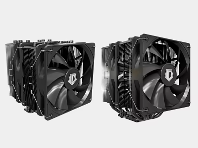 Sleek Black CPU Coolers With Dual Fans And Dense Heat Sinks For Gaming PCs 3d model