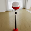 Floor Lamp With Red Shade Black Pole In Room With White Curtains Herringbone Wooden Floor