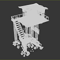 Aged Rustic Wooden Tower With Staircase Platform Stones And Climbing Vines