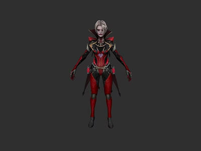 Game Movie Female Character In Red And Black Armor With Gold Accents 3d model