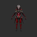 Game Movie Female Character In Red And Black Armor With Gold Accents