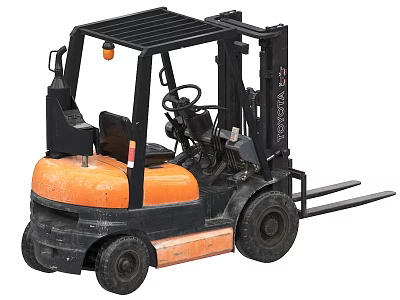 Orange And Black Forklift With Cab Forks And Warning Light For Material Handling 3d model