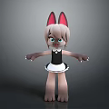 Cute 3D Cartoon Character With Pink Cat Ears Brown Hair Green Eyes And Maid Outfit