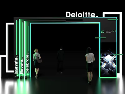 Deloitte Event Entrance with Green Neon Lights 50th Anniversary People Walking In Moving Forward 3d model