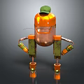 Orange Metallic Robot Character Wearing Green Cap With Mechanical Arms And Legs