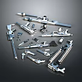 Various Metal Tools Including Wrenches Screwdrivers And Bolts On Surface 3d model