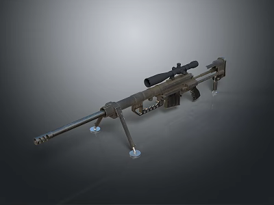 Tactical Sniper Rifle With Long Barrel Mounted Scope And Bipod Stand 3d model