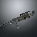 Tactical Sniper Rifle With Long Barrel Mounted Scope And Bipod Stand