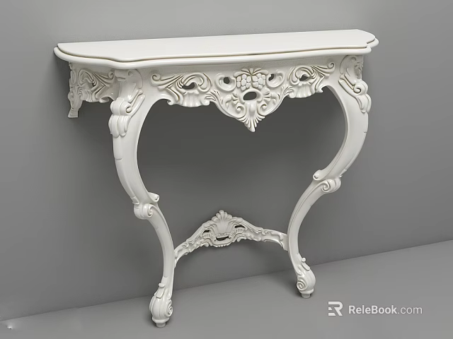 White Ornate Console Table With Intricate Carved Details And Curved Legs 3d model 
