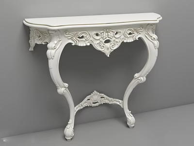 White Ornate Console Table With Intricate Carved Details And Curved Legs 3d model