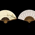 Traditional Chinese Fan Pendant With Landscape Pattern Calligraphy And Tassel Decoration