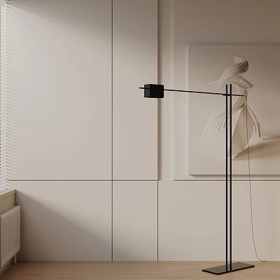 Modern Black Floor Lamp With Square Shade In Light Colored Wall Interior 3d model