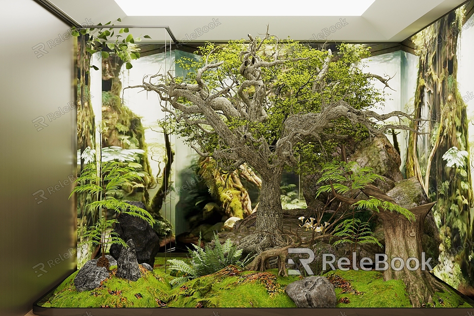 Modern indoor plants landscape sketch courtyard sketch landscape tree stone moss model