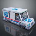 Pixel Art Bus With White Body Blue Red Stripes And Transparent Windows