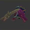 Two Headed Dragon Game Movie Character With Blue And Purple Spikes Glowing Eyes Sharp Teeth