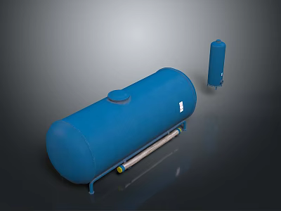 Blue Horizontal Storage Tank With Vertical Cylinder Component For Industrial Applications 3d model