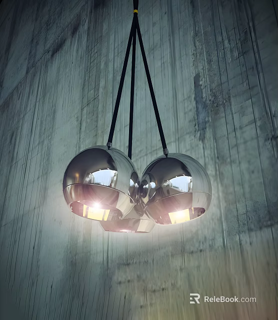 Modern Silver Spherical Pendant Lights With Black Cords On Gray Textured Wall 3d model 