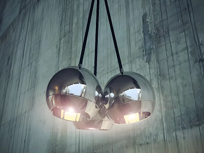 Modern Silver Spherical Pendant Lights With Black Cords On Gray Textured Wall 3d model