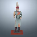 Hand Carved Human Figure Sculpture With Conical Hat Green Orange Robe And Red Wooden Base