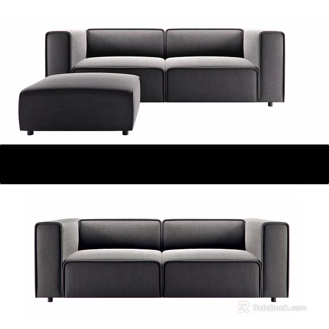 Modern Gray Sofa Set With Two Seater Sofa And Ottoman Design 3d model