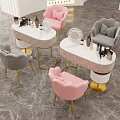 Luxury Dressing Table Design With Pink Grey Chairs Gold Legs Mirror And Cosmetics