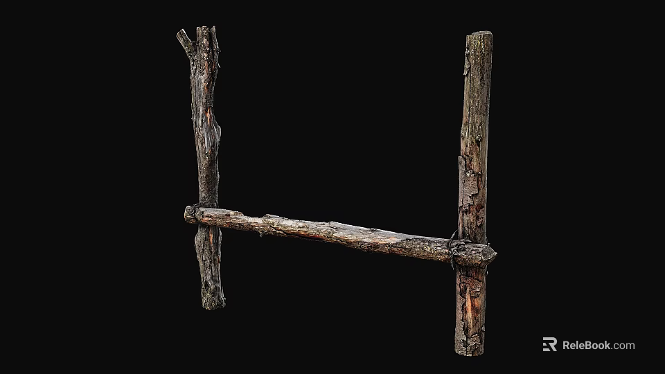 Natural Wooden Frame Structure With Tree Branch Posts And Solid Wood Beam 3d model 