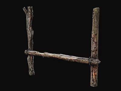 Natural Wooden Frame Structure With Tree Branch Posts And Solid Wood Beam 3d model