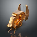 Golden Futuristic Mechanical Robot With Winged Structure Circular Components And Leg Supports