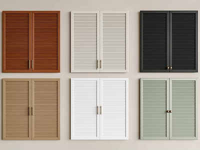 Various Colored Louvered Panel Doors With Brown Beige Black White And Green Finishes 3d model