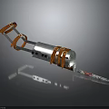 Industrial Metal Equipment With Leather Straps Silver Body And Spiked Red Stained End
