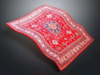 Red Oriental Rug With Intricate Patterns Central Medallion And Decorative Borders 3d model