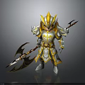 The Man Warrior In Golden Silver Armor With Decorated Helmet And Spear