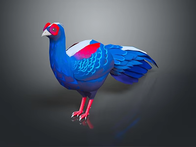 Colorful Flying Animal With Red Head Blue Body Feathers White Patches And Red Legs 3d model