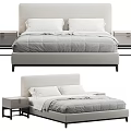 Modern Minimalist Double Bed With Upholstered Headboard Nightstands And Neutral Bedding
