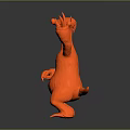 3D Modeled Orange Standing Creature With Long Snout Raising Clawed Hand