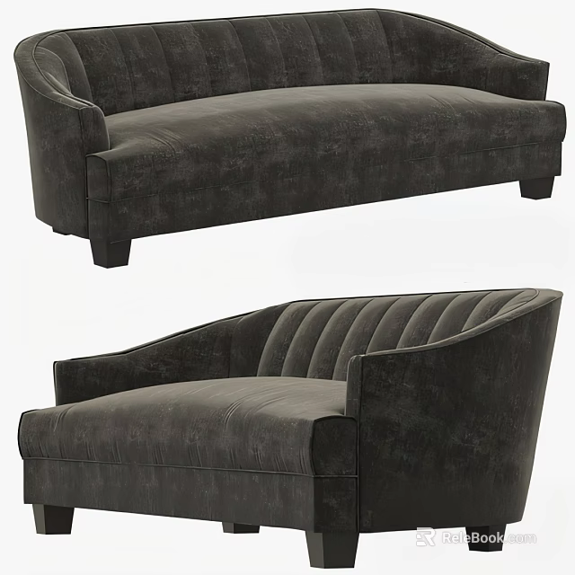 Dark Gray Velvet Sofa With Tufted Back And Elegant Armrest Design 3d model