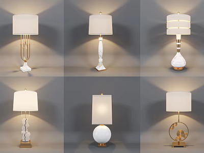 Modern Table Lamps With Diverse Base Designs And White Fabric Shades 3d model