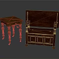 Classic Wooden Side Table and Storage Bench with Carved Legs and Drawers