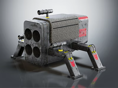 Spider Like Mechanical Robot With Multiple Barrels And Textured Body 3d model