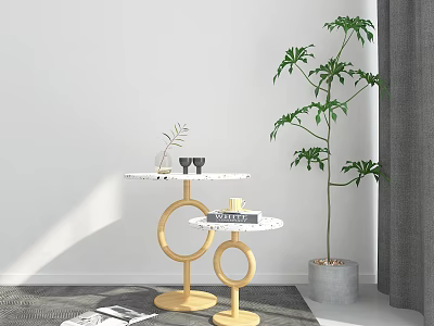 Modern Luxury Side Table With Marble Top And Gold Circular Base 3d model