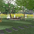 Wooden platform lantern tree lamp green slate Ting step rice field stone leisure space micro terrain leisure seat 3d model