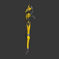 Yellow Humanoid Insect Like Creature With Blue Wings And Mechanical Body Structure