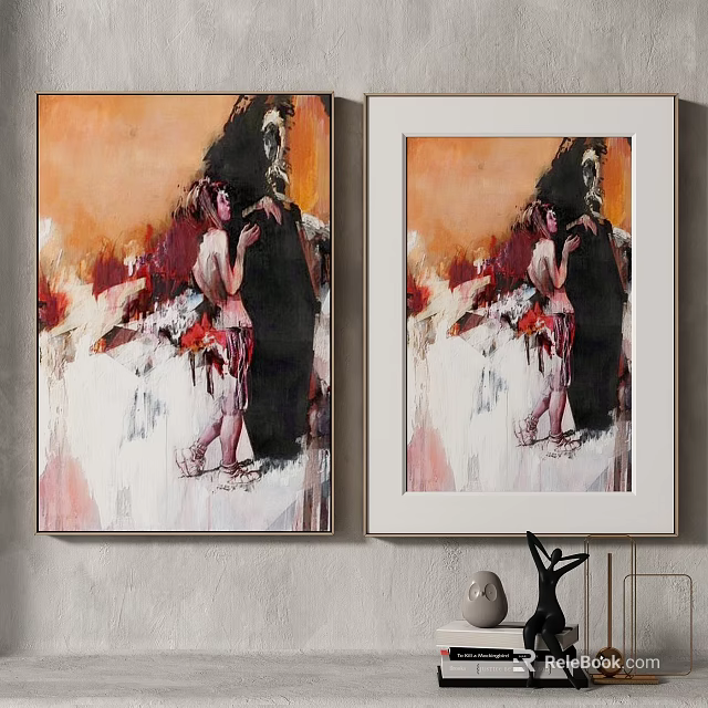 Two Abstract Paintings With Human Figures In Vibrant Orange Black Red Hues For Wall Decor 3d model 