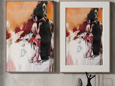 Two Abstract Paintings With Human Figures In Vibrant Orange Black Red Hues For Wall Decor 3d model