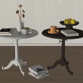 Modern Side Tables In White And Dark With Books Coffee Cup Vase Fruit Tray