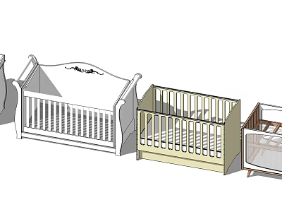 Various Baby Cribs With Traditional And Modern Wooden Frame Designs 3d model