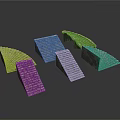 Various Shaped Stone Step Models With Fan Rectangular Arched And Textured Surface 3d model